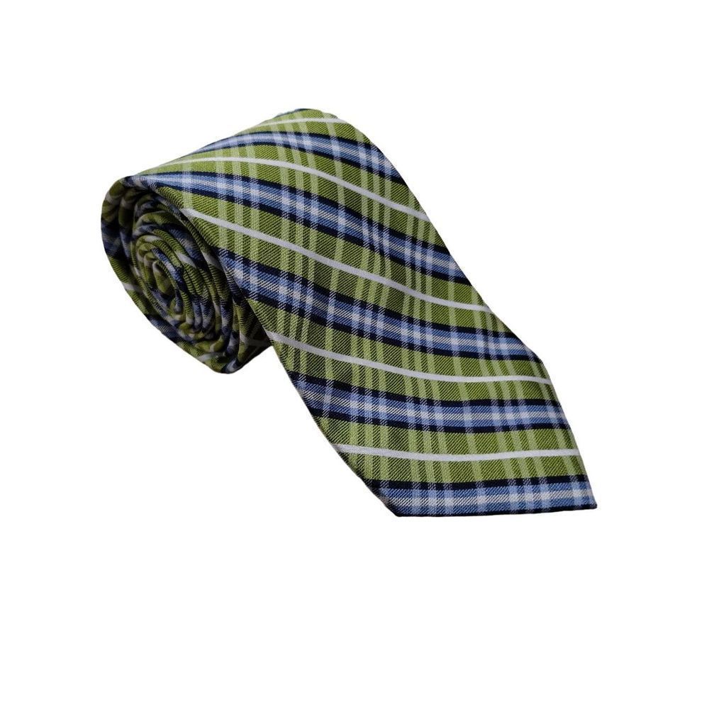 Lands End Hand Sewn, 100% Silk Tie, Extra Long, Green/Blue/White Plaid